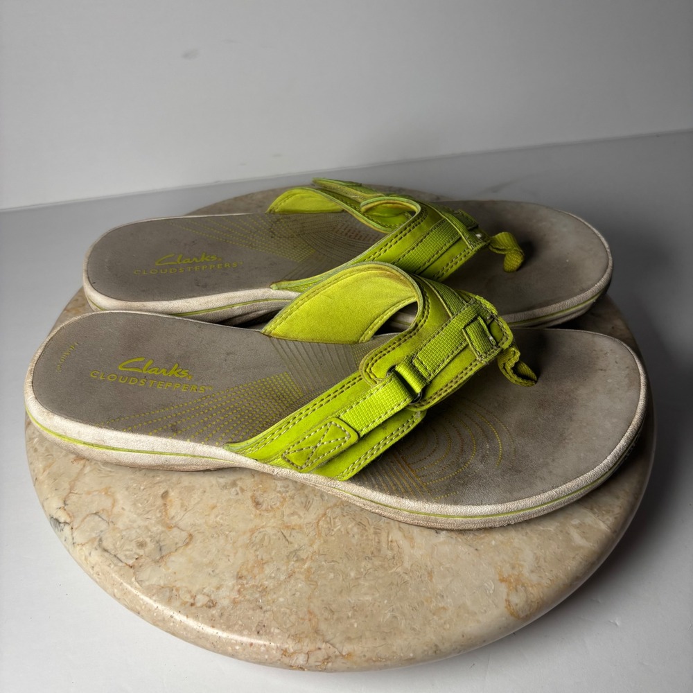 Clarks Cloudsteppers Arla Glitz Sandals 8 Lime Green Adjustable Flip‎ Flops